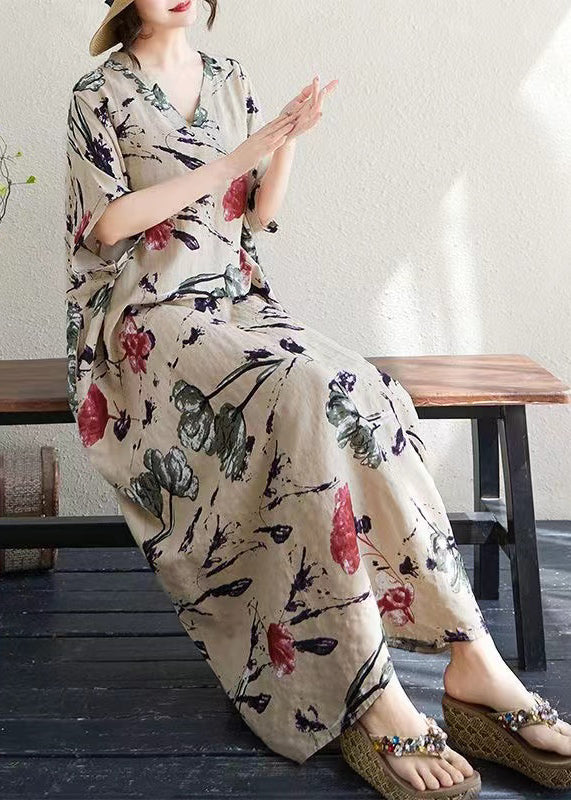 Dresses Italian Oversized Print Khaki Summer Cotton