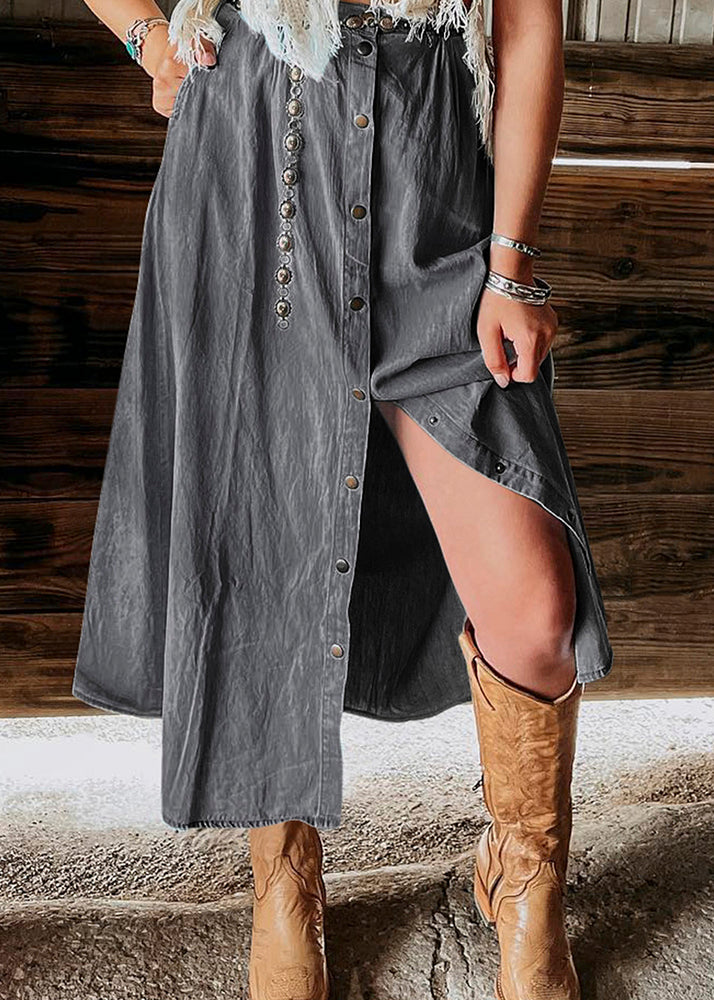 Summer Italian Waist Pockets Skirt Blue Denim High Light