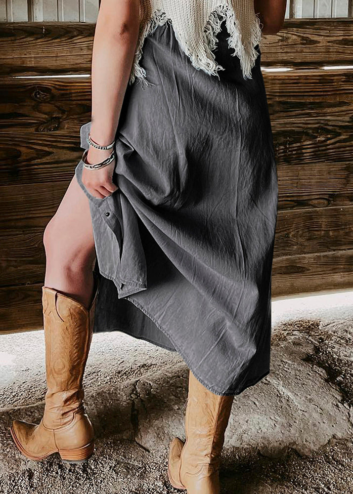 Summer Italian Waist Pockets Skirt Blue Denim High Light