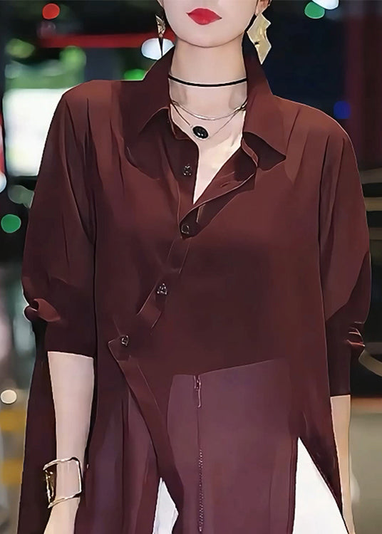 Chiffon Mulberry Shirts Italian Patchwork Asymmetrical Summer