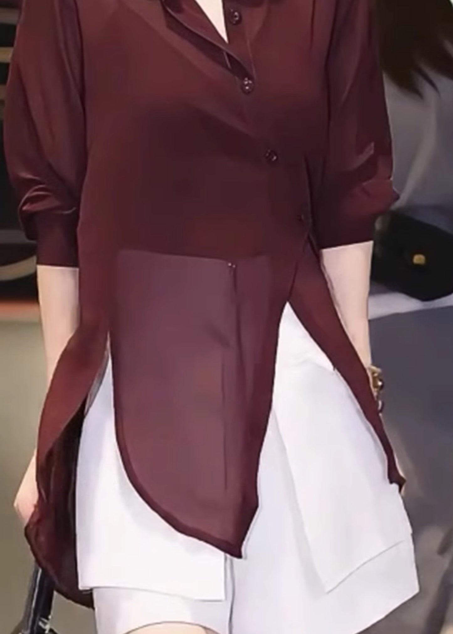 Chiffon Mulberry Shirts Italian Patchwork Asymmetrical Summer