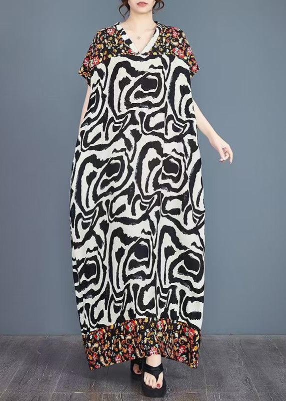 Vacation Dresses Print Cotton Patchwork Oversized Italian Summer