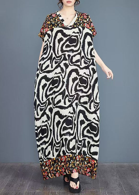 Summer Italian Vacation Print Patchwork Dresses Cotton Oversized