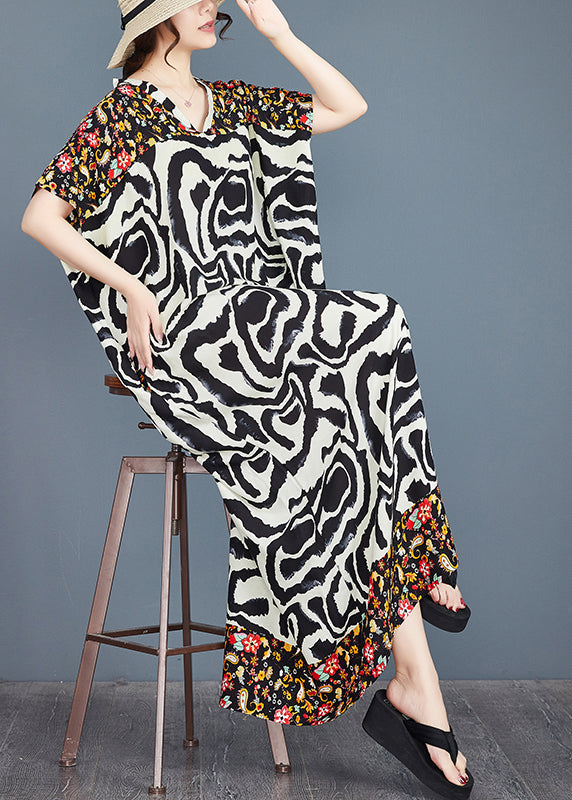 Vacation Dresses Print Cotton Patchwork Oversized Italian Summer