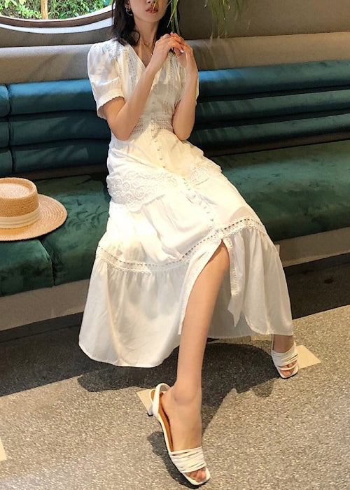 Summer Cotton Italian Button Lace Shirts Out Dress Hollow Red