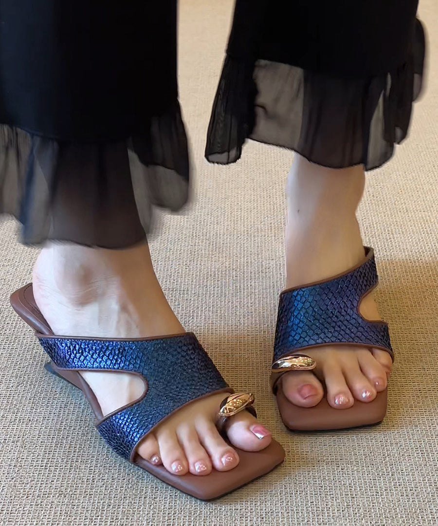 Wedge Silver Peep Sandals Toe Faux Slide Italian Leather