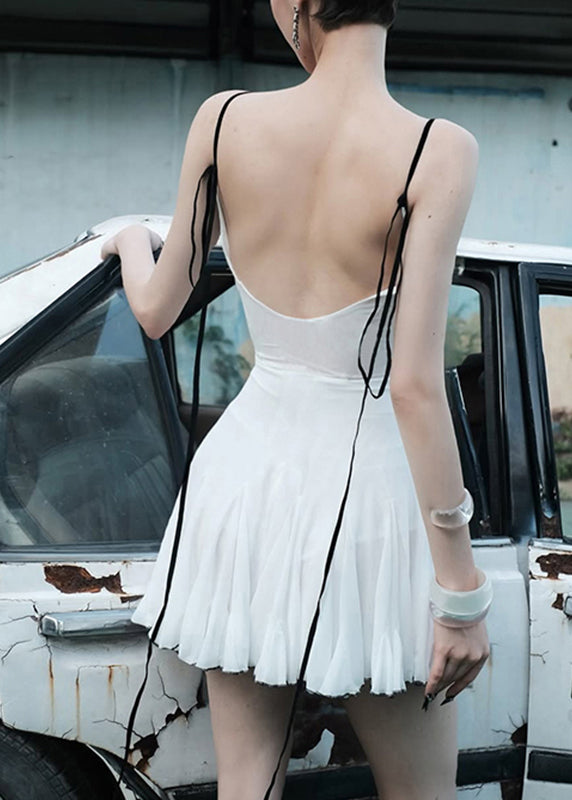 Mid Tulle Spaghetti Strap Dress Collar Italian White Stand