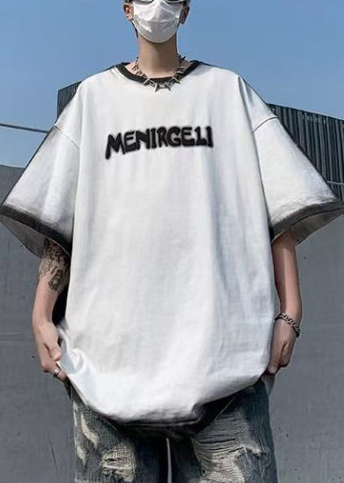 Summer Cotton Tie Italian Letter T Dye White Shirts Jacquard