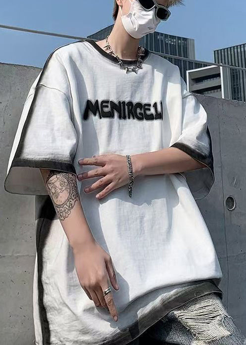 Summer Cotton Tie Italian Letter T Dye White Shirts Jacquard
