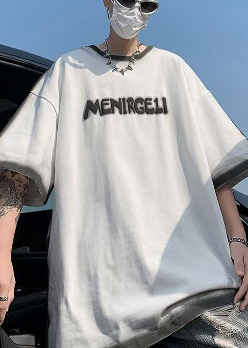 Summer Cotton Tie Italian Letter T Dye White Shirts Jacquard
