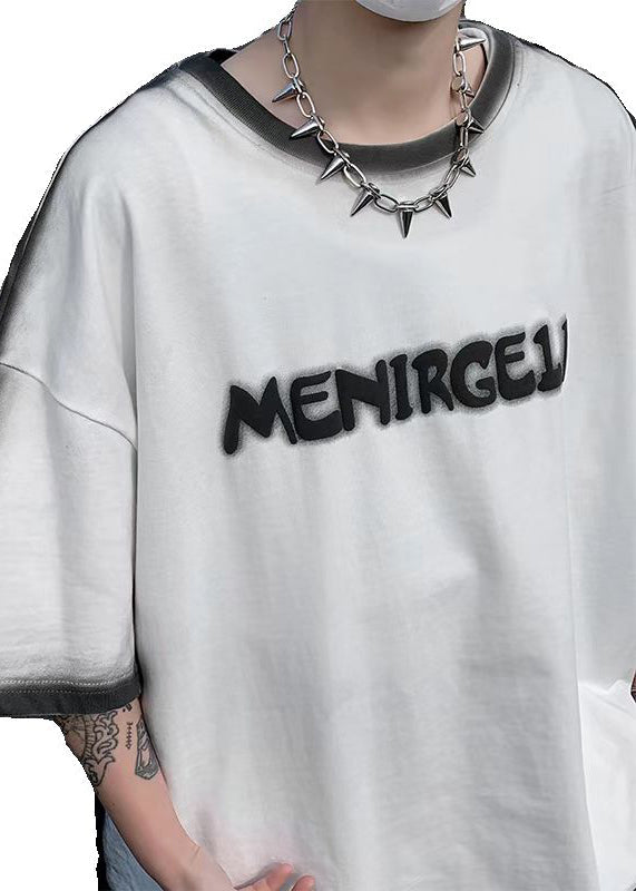 Summer Cotton Tie Italian Letter T Dye White Shirts Jacquard
