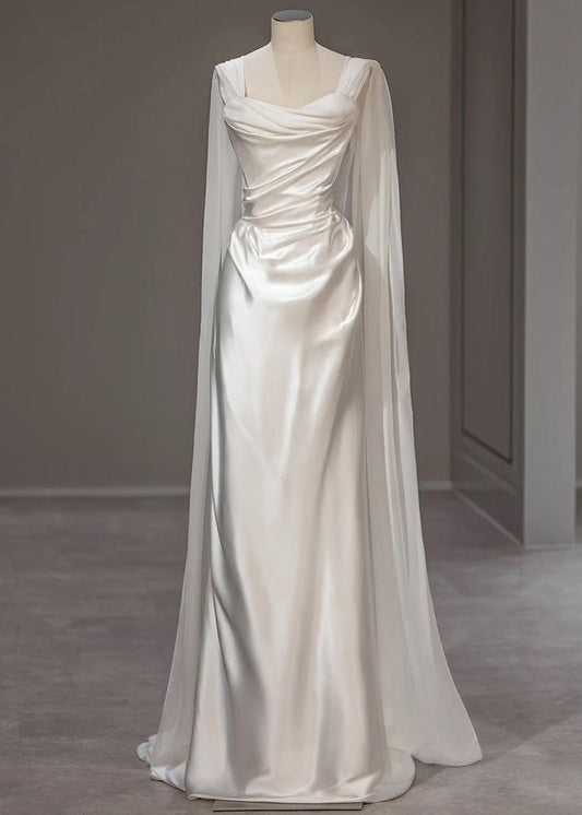 Solid Dress Party Silk Summer White Wrinkled Italian