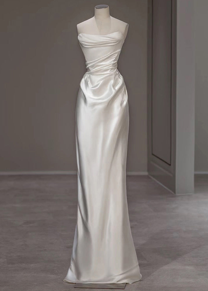 Solid Dress Party Silk Summer White Wrinkled Italian