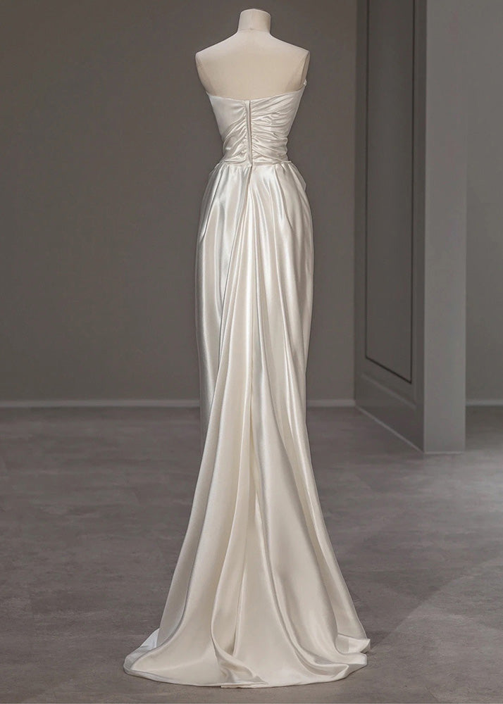 Solid Dress Party Silk Summer White Wrinkled Italian