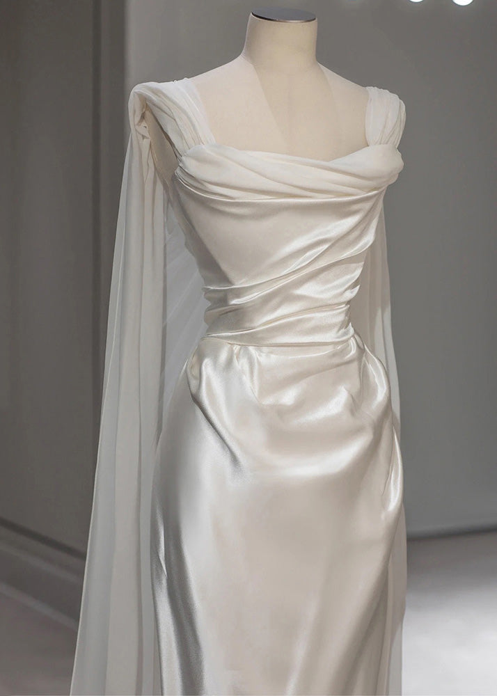 Solid Dress Party Silk Summer White Wrinkled Italian