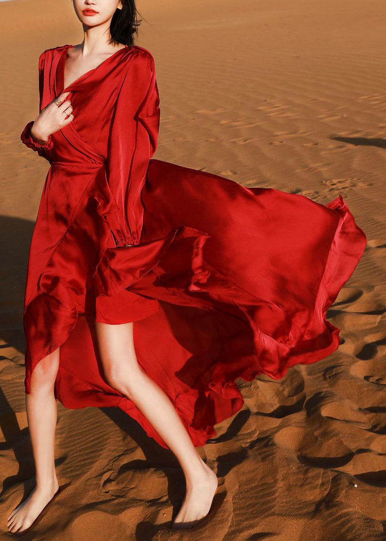 Design Neck Italian Low Cotton Dresses Robe Red V Wine Fall High