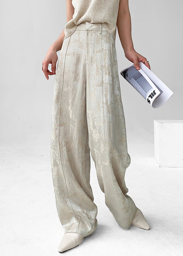 Linen Design Jacquard High Waist Original Apricot Fall Pants