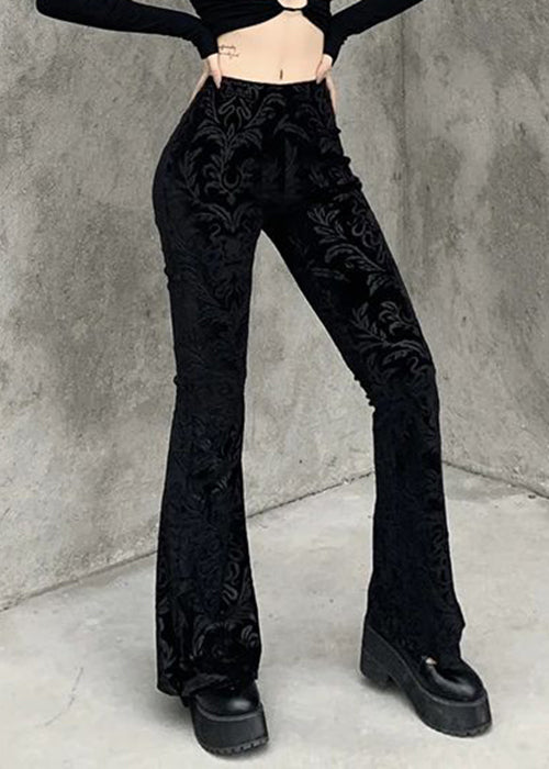 Jacquard Black High Waist Silk Velvet Flare Bottoms Spring YT011