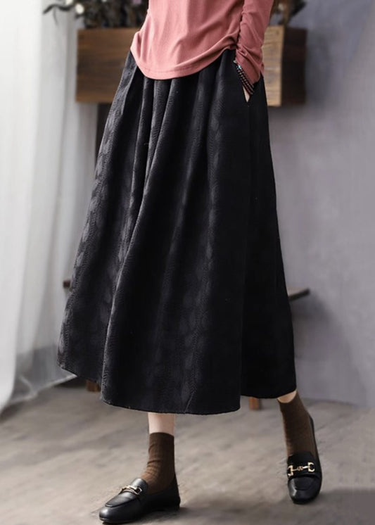 Jacquard Black Pockets Elastic Waist Cotton Skirt Fall SS032