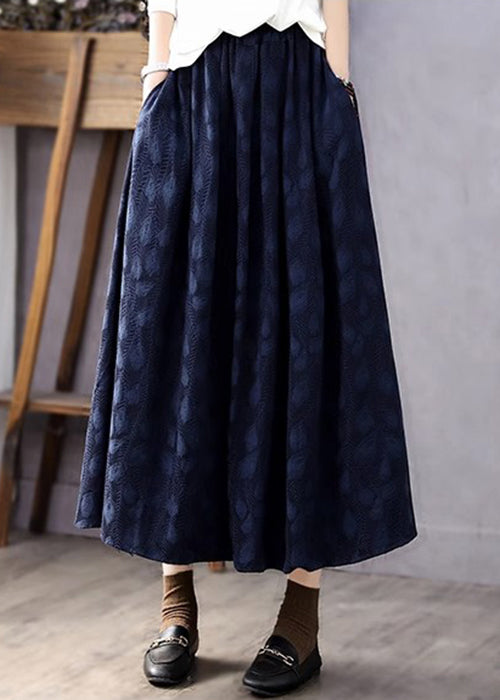 Jacquard Black Pockets Elastic Waist Cotton Skirt Fall SS032