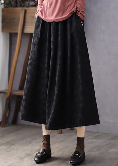 Jacquard Black Pockets Elastic Waist Cotton Skirt Fall SS032