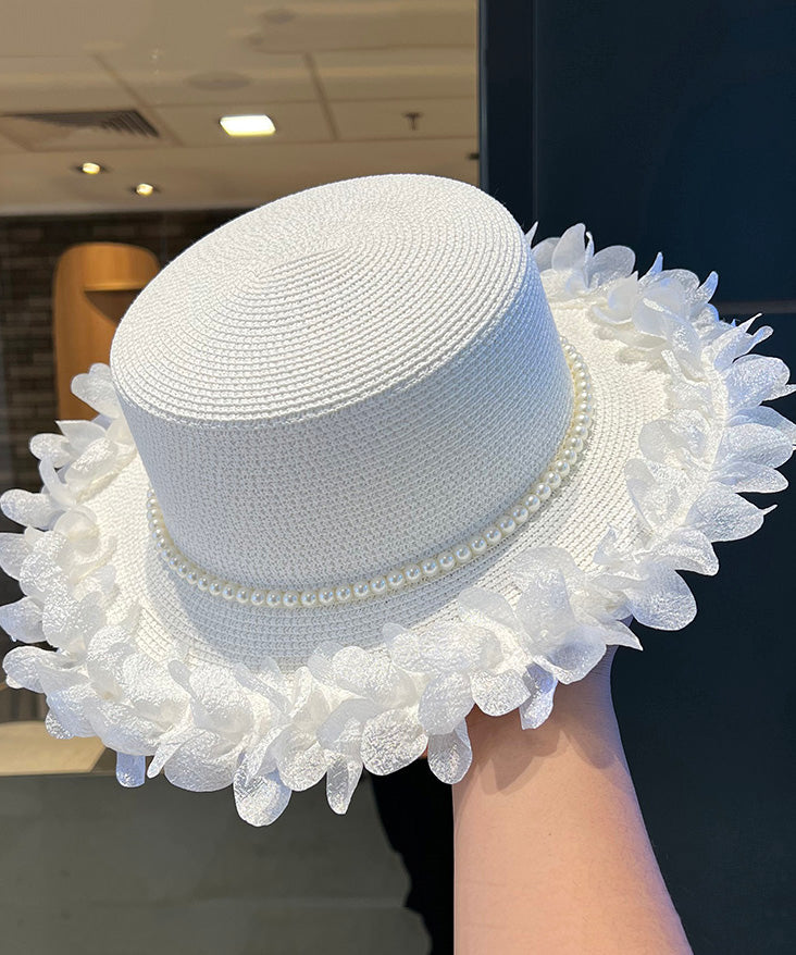 Cloche Elegant Hat Japanese Pearl Black Woven Lace Straw Edge