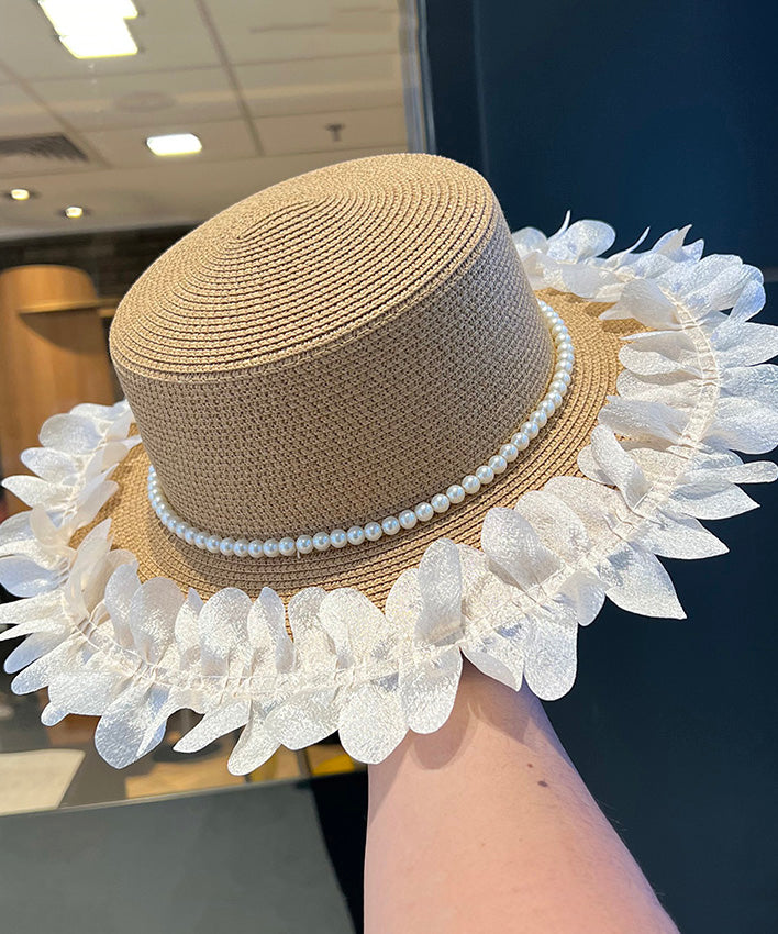 Cloche Elegant Hat Japanese Pearl Black Woven Lace Straw Edge