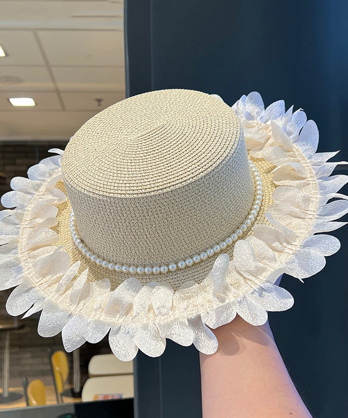 Cloche Elegant Hat Japanese Pearl Black Woven Lace Straw Edge