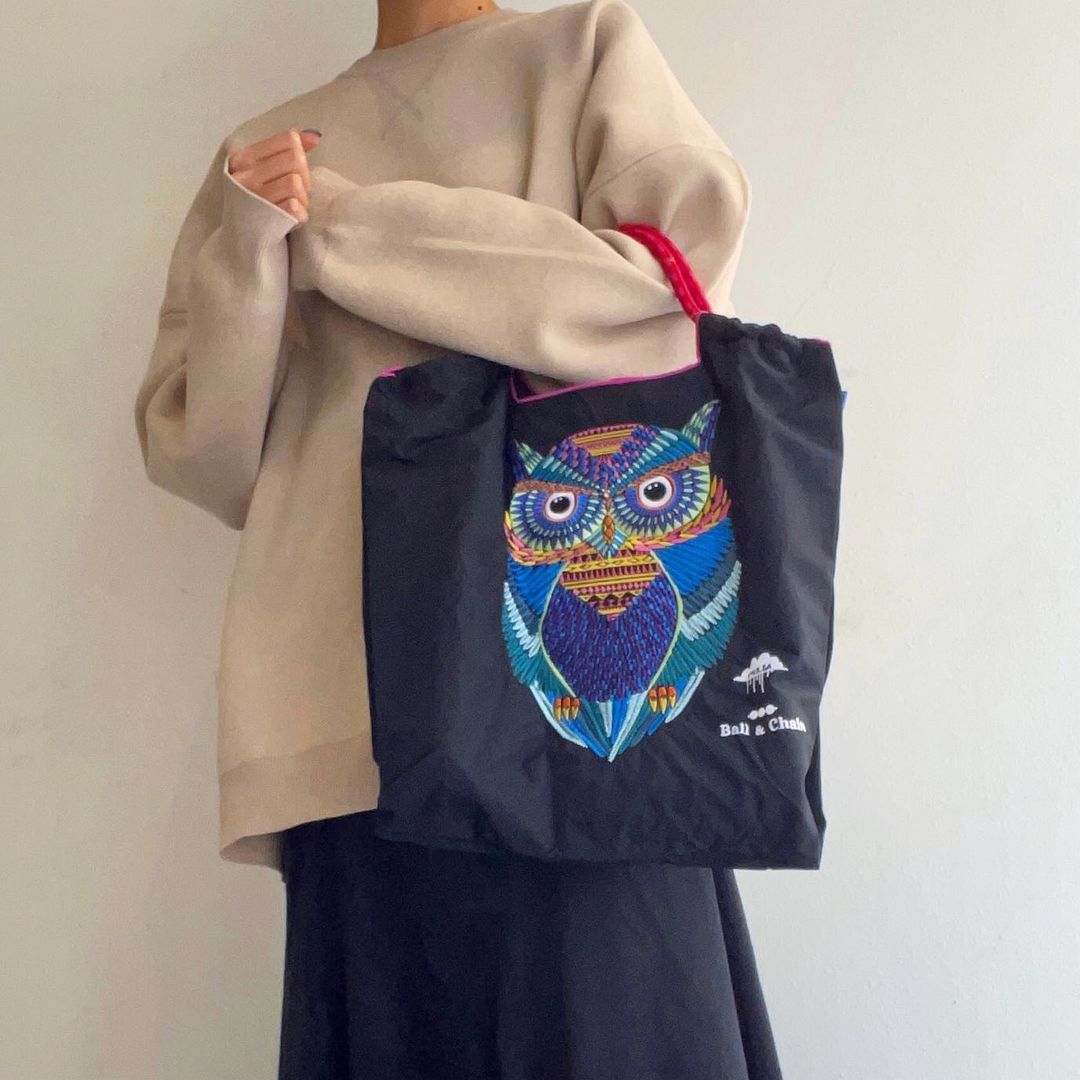 Sac de courses de grande capacité avec hibou brodé de style japonais 2024 SX1009