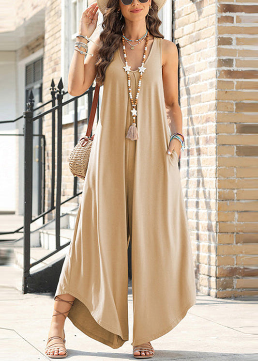 Jumpsuit Khaki Patchwork Sleeveless Pockets