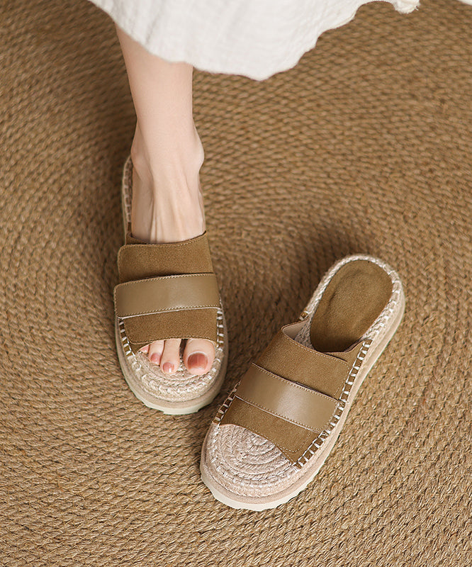 Toe Sandals Peep Platform Splicing Slide Suede Khaki