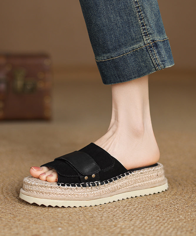 Toe Sandals Peep Platform Splicing Slide Suede Khaki