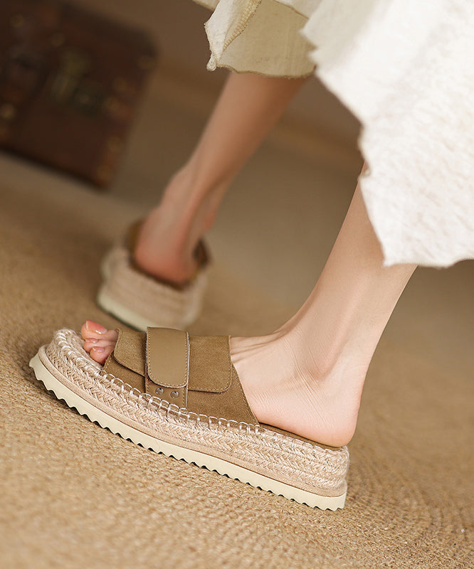 Toe Sandals Peep Platform Splicing Slide Suede Khaki