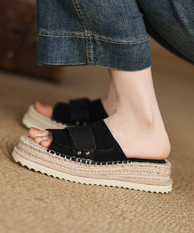 Toe Sandals Peep Platform Splicing Slide Suede Khaki