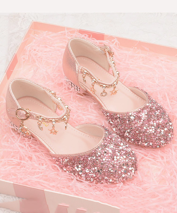 Leather Silver Flats Strap Princess Kids Zircon Girls Faux Buckle