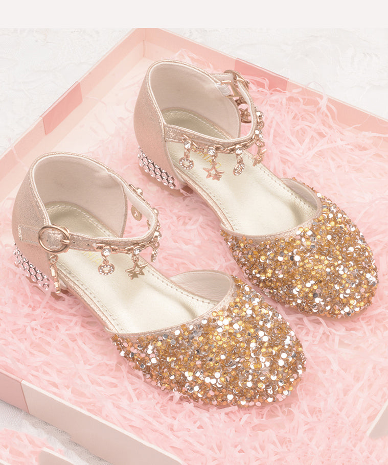 Leather Silver Flats Strap Princess Kids Zircon Girls Faux Buckle