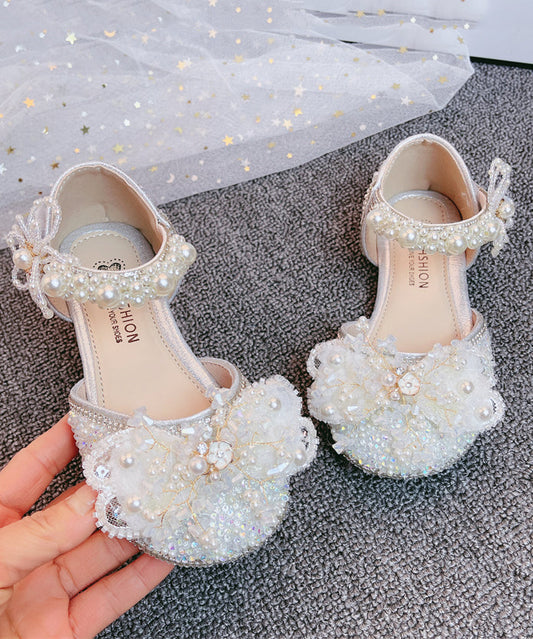 Silver Strap Buckle Nail Zircon Bead Kids Sandals Princess Girls
