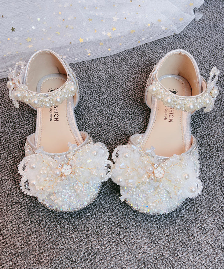 Silver Strap Buckle Nail Zircon Bead Kids Sandals Princess Girls
