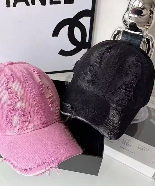 Hat Ripped Pink Versatile Version Cap Baseball Korean Gradient