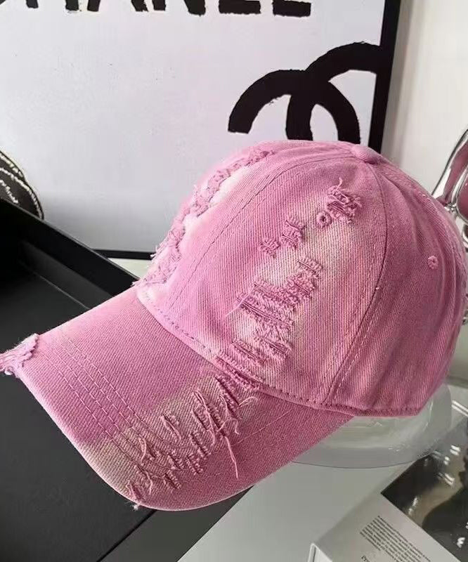 Hat Ripped Pink Versatile Version Cap Baseball Korean Gradient