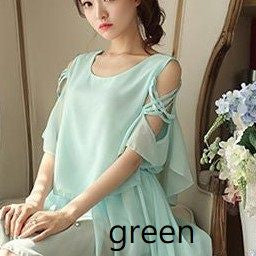 Robe trapèze unie à manches courtes et épaules dénudées