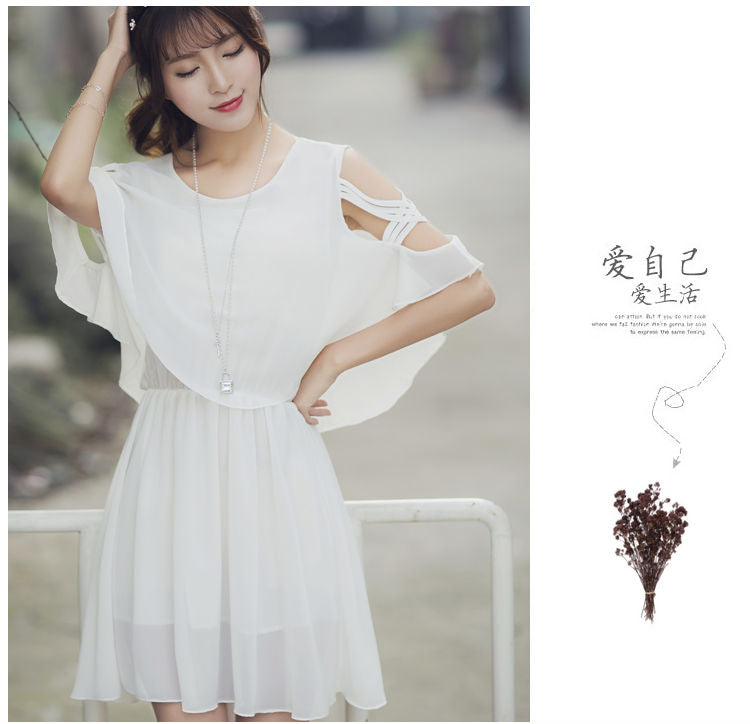 Robe trapèze unie à manches courtes et épaules dénudées