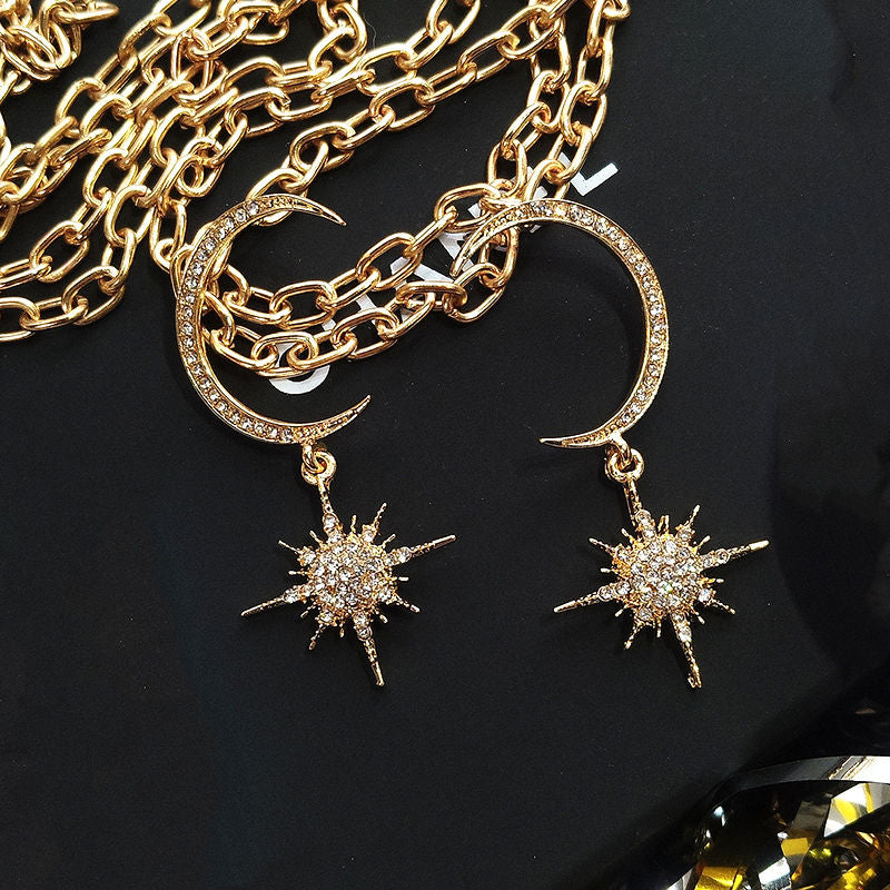 Moon and Drop Star Rhinestone Earring