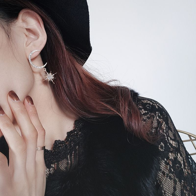 Moon and Drop Star Rhinestone Earring