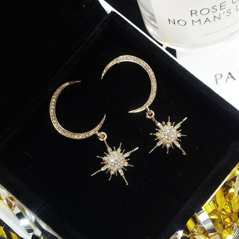 Moon and Drop Star Rhinestone Earring