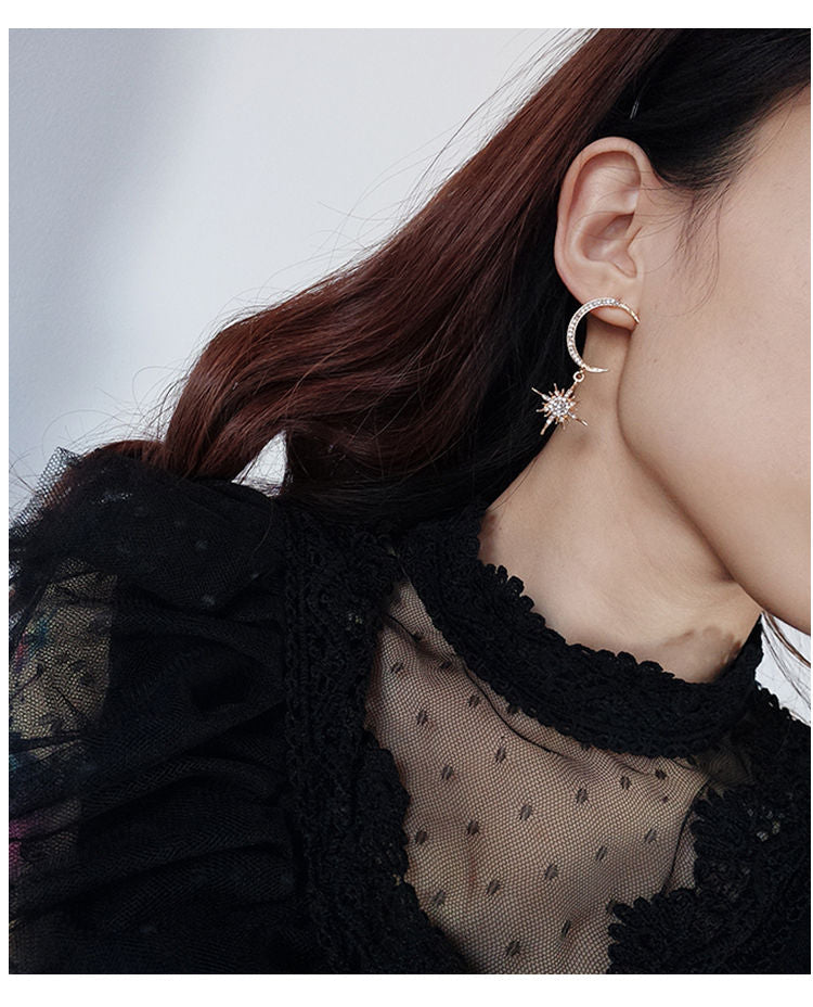 Moon and Drop Star Rhinestone Earring