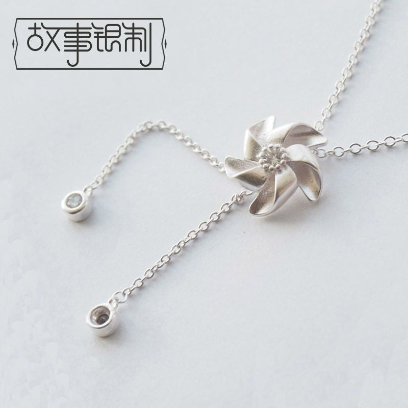 Rhinestone Sterling Necklace Silver Windmill 925 Pendant