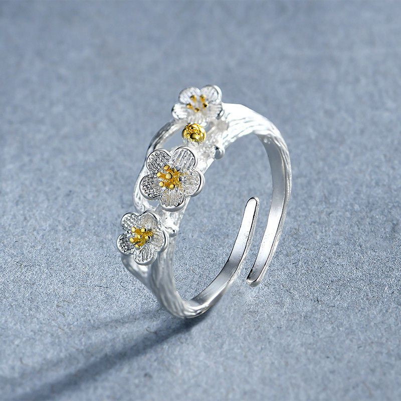 Ring Silver Sterling Floral Open 925