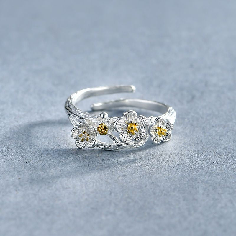 Ring Silver Sterling Floral Open 925