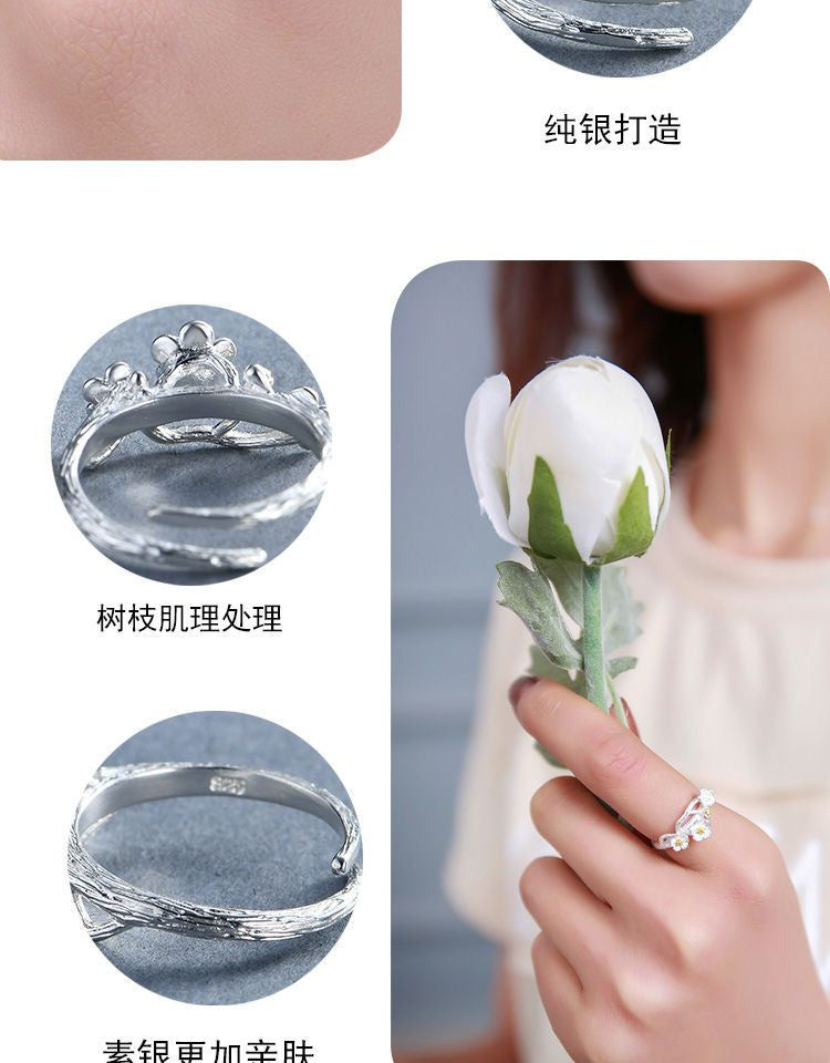 Ring Silver Sterling Floral Open 925